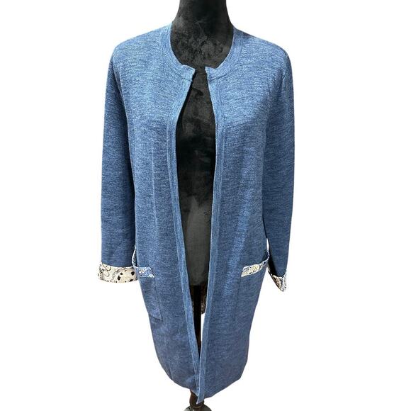 Chicos Women’s Paisley Leopard Print Detail Long Line Cardigan SZ 2 casual work - Picture 1 of 8